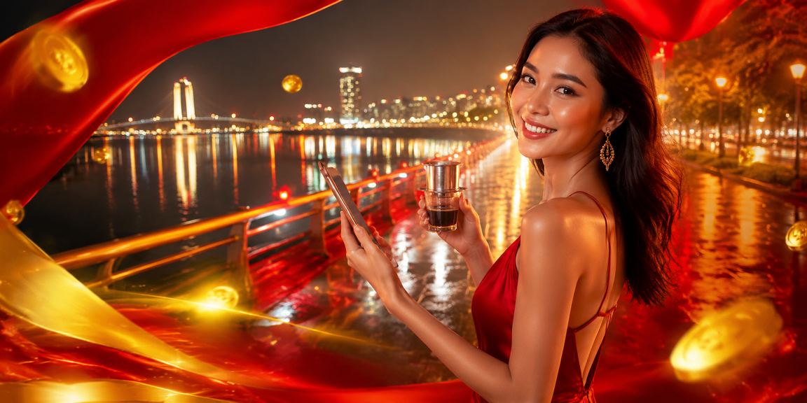 Người dùng tại Đà Nẵng truy cập trò chơi casino trên điện thoại bên ly cà phê